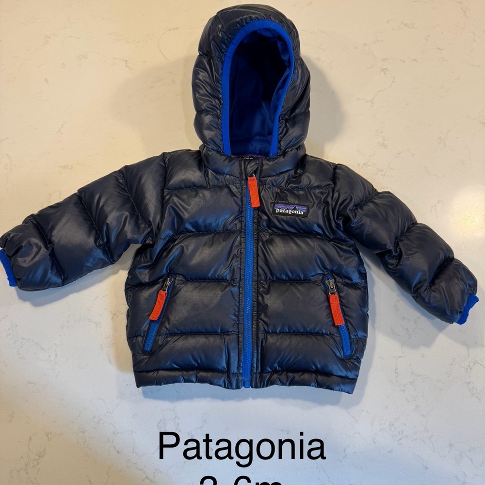 Patagonia Infant Puffer Jacket - Dark Blue with Orange Accents